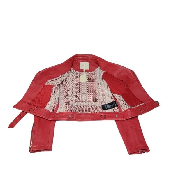 MAJE MOTORCYCLE JACKET NWT RED LEATHER Size-36 - Picture 7 of 11